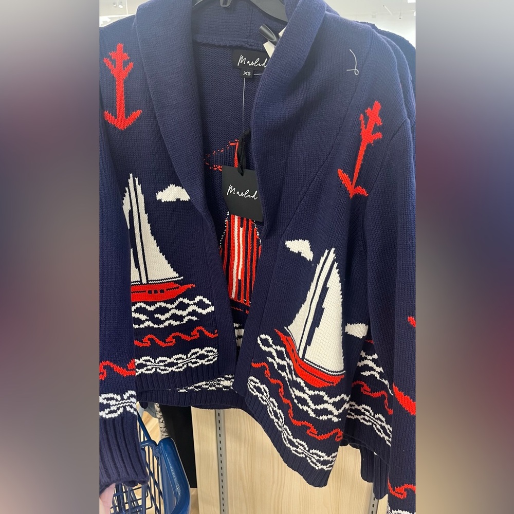 Sail boat open sweater